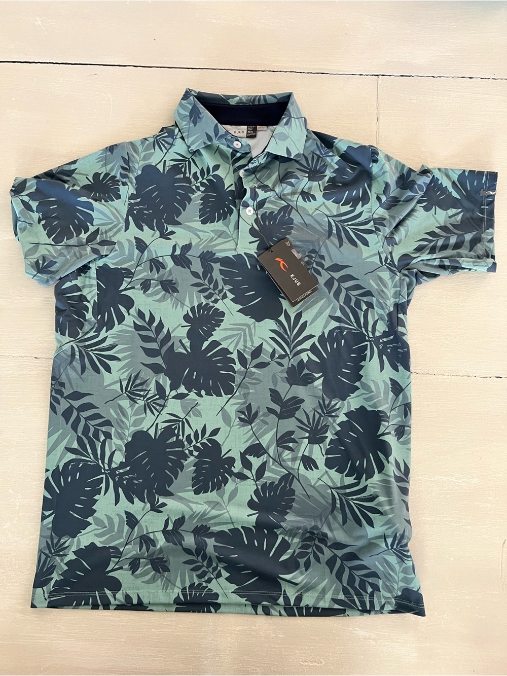 NWT KJUS Men’s Golfer Polo Tropical Leaf Print UPF 50+ Size 48/S